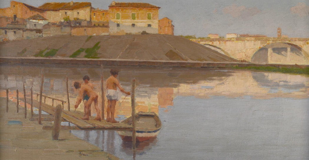 Domenico Quattrociocchi, Il Tevere all&#039;Isola Tiberina, olio su tela, 1930 ca., MR 910