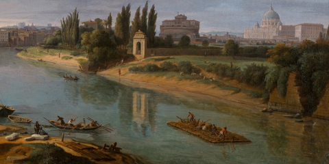 Gaspar van Wittel, Veduta di Roma con il Tevere dal porto della legna, 1690 ca., collezione privata